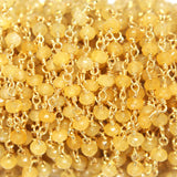 yellow sapphire natural semi-precious gemstone beads 24k gold plated over silver rosary chain for a necklace, earrings, anklet, and bracelet making.