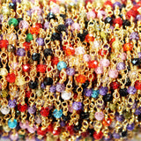 zircon multi color natural semi-precious gemstone beads 24k gold plated over silver rosary chain for a necklace, earrings, anklet, and bracelet making.