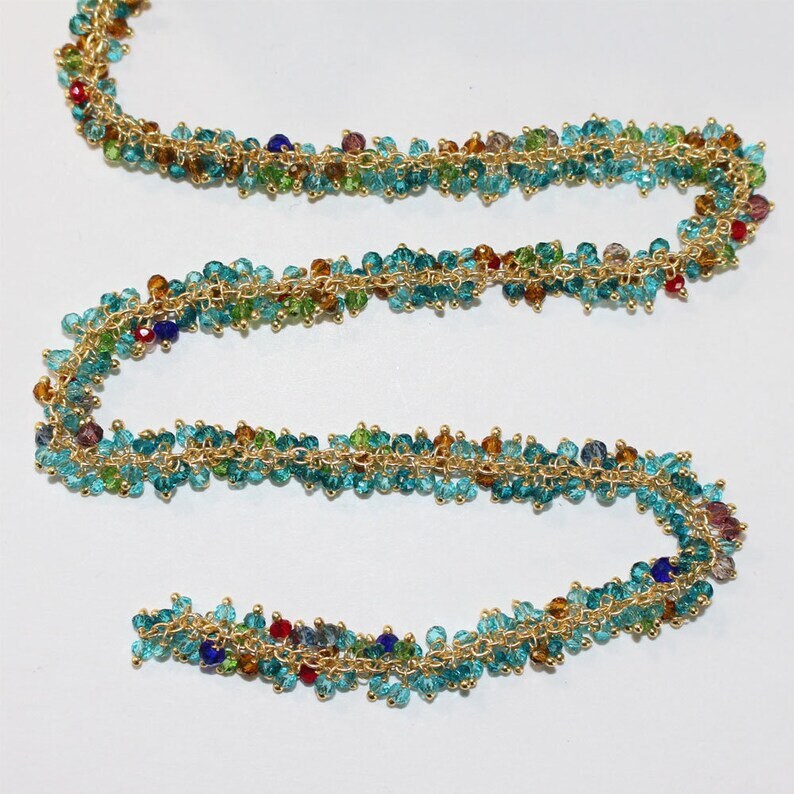multi color semi-precious gemstone beads 24k gold plated over silver rosary chain for a necklace, earrings, anklet, and bracelet making.