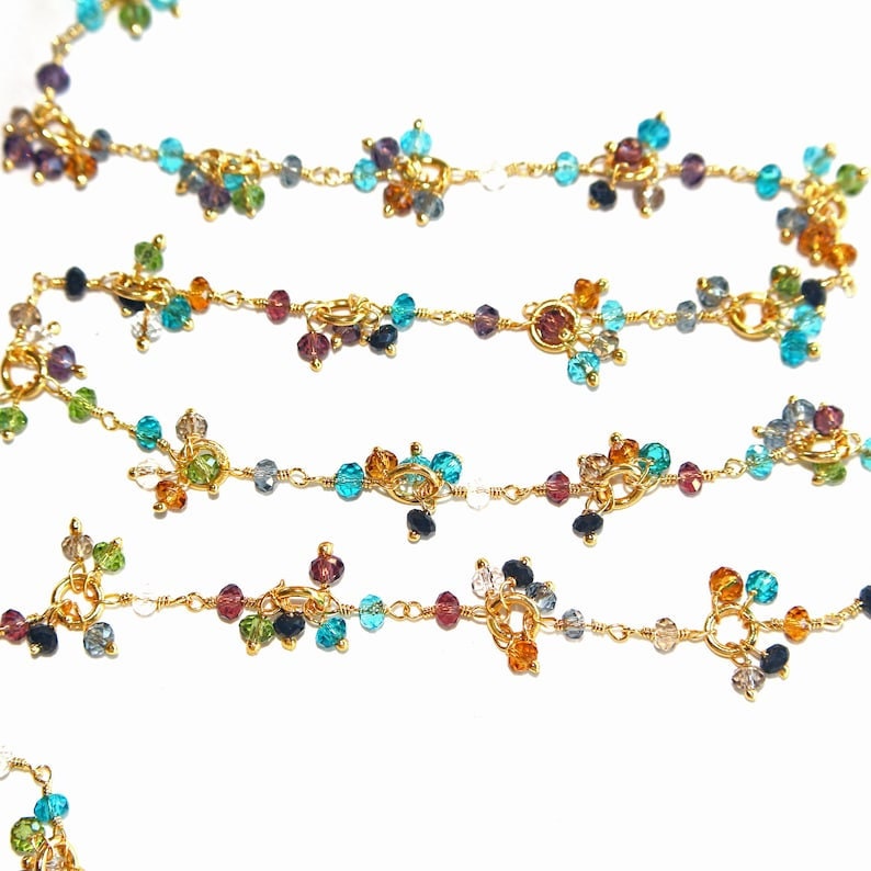dark multi color mystic gemstone bead chain 24k gold plated over silver, women jewelry making necklaces, earrings, and bracelets bead chain.