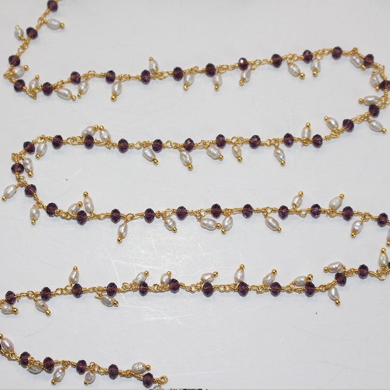 Amethyst & Rice Freshwater Pearl Rosary Chain Jewelry