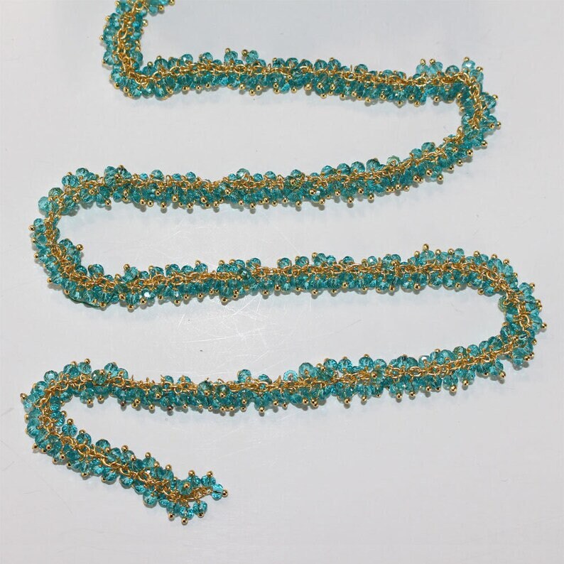 blue topaz semi-precious gemstone beads 24k gold plated over silver rosary chain for a necklace, earrings, anklet, and bracelet making.