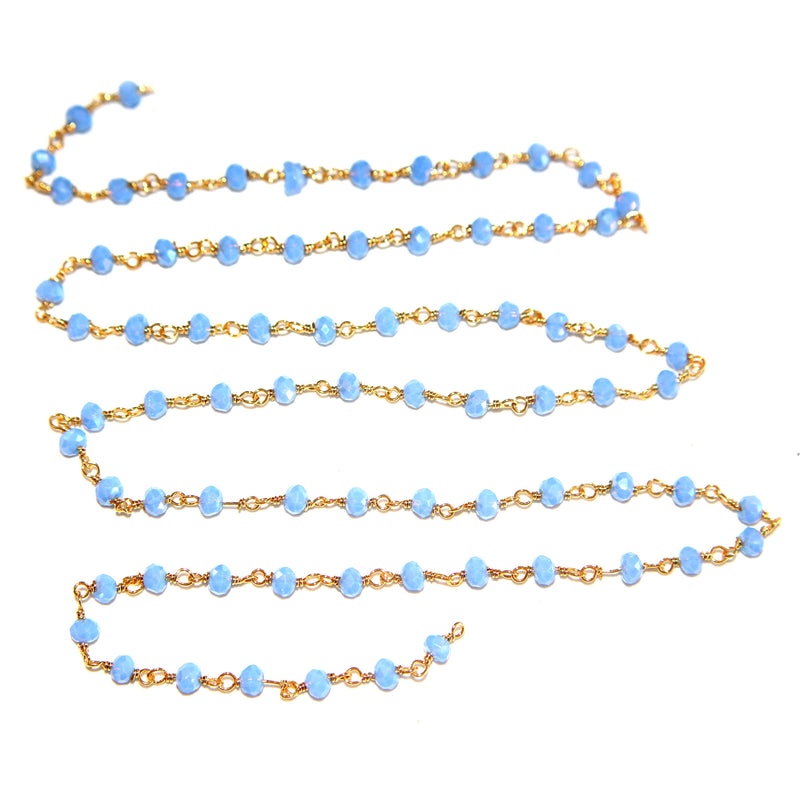 Blue Chalcedony quartz gemstone bead chain 24k gold plated over silver, women jewelry making necklaces, earrings, and bracelets bead chain.