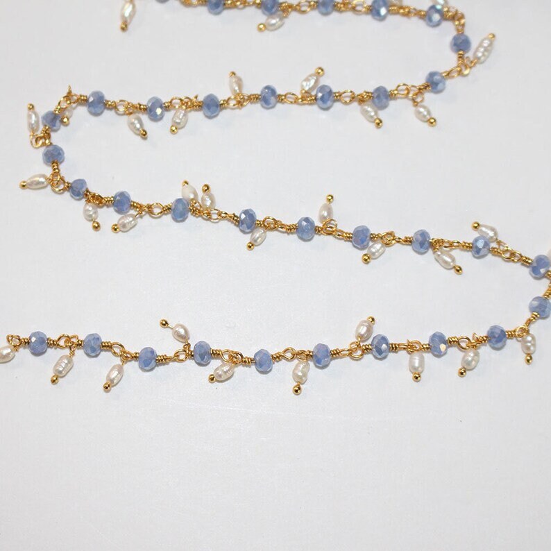 blue chalcedony mystic quartz gemstone bead chain 24k gold plated over silver, women jewelry making necklaces, earrings, and bracelets bead chain.