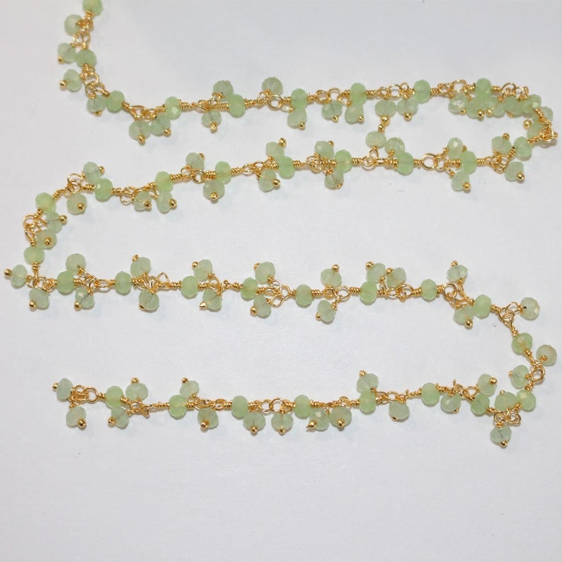 green chalcedony quartz gemstone bead chain silver, women jewelry making necklaces, earrings, and bracelets bead chain.