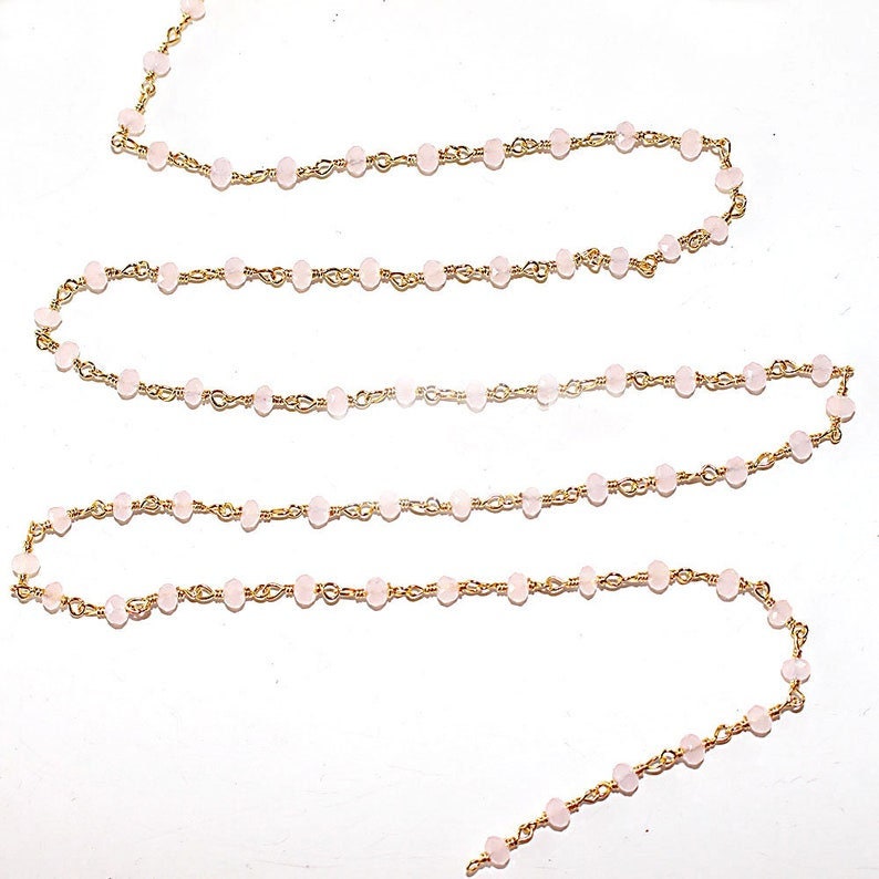 pink chalcedony quartz gemstone bead chain 24k gold plated over silver, women jewelry making necklaces, earrings, and bracelets bead chain.