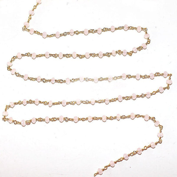 pink chalcedony quartz gemstone bead chain 24k gold plated over silver, women jewelry making necklaces, earrings, and bracelets bead chain.