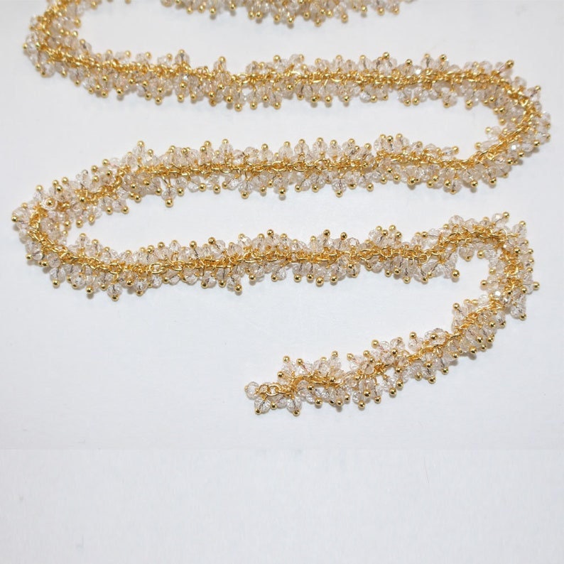 clear quartz semi-precious gemstone beads 24k gold plated over silver rosary chain for a necklace, earrings, anklet, and bracelet making.