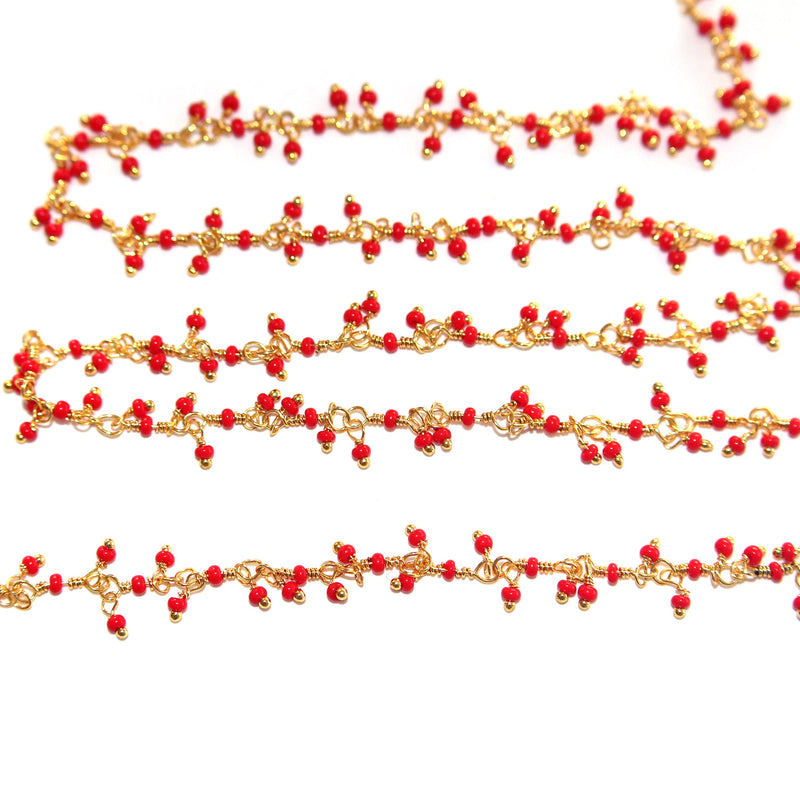 coral gemstone bead chain 24k gold plated over silver, women jewelry making necklaces, earrings, and bracelets bead chain.