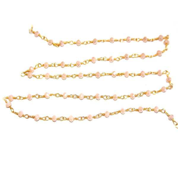 pink opal quartz gemstone bead chain 24k gold plated over silver, women jewelry making necklaces, earrings, and bracelets bead chain.