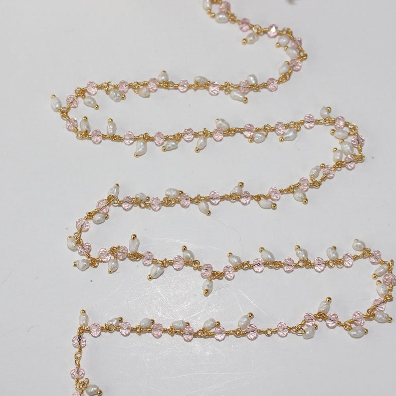 rose quartz gemstone bead chain 24k gold plated over silver, women jewelry making necklaces, earrings, and bracelets bead chain.