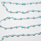 turquoise quartz gemstone bead chain silver, women jewelry making necklaces, earrings, and bracelets bead chain.
