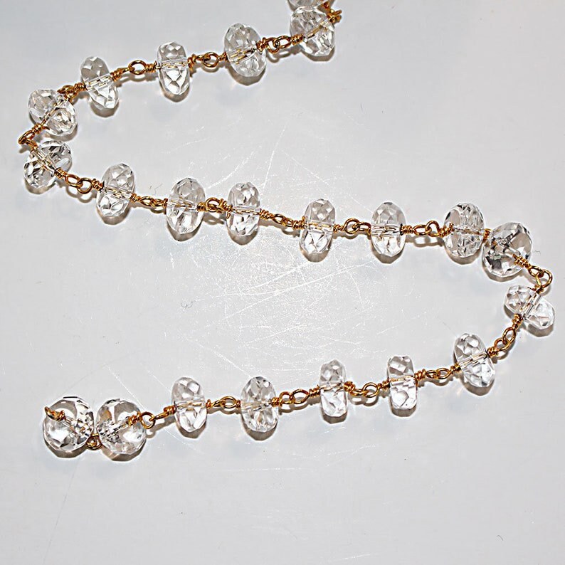 clear quartz semi-precious gemstone beads black oxidized antique rosary chain for a necklace, earrings, anklet, and bracelet making.