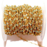 prehnite natural semi-precious gemstone beads 24k gold plated over silver rosary chain for a necklace, earrings, anklet, and bracelet making.