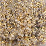 smoky semi-precious gemstone beads 24k gold plated over silver rosary chain for a necklace, earrings, anklet, and bracelet making.
