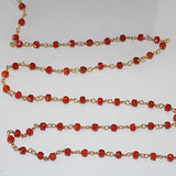 zircon orange natural semi-precious gemstone beads 24k gold plated over silver rosary chain for a necklace, earrings, anklet, and bracelet making.