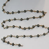 Pyrite natural semi-precious gemstone beads 24k gold plated over silver rosary chain for a necklace, earrings, anklet, and bracelet making.