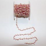 Fuschia Pink Chalcedony natural semi-precious gemstone beads 24k gold plated over silver rosary chain for a necklace, earrings, anklet, and bracelet making.