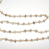golden rutilated natural semi-precious gemstone beads 24k gold plated over silver rosary chain for a necklace, earrings, anklet, and bracelet making.