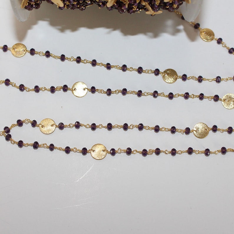 amethyst gemstone bead chain 24k gold plated over silver, women jewelry making necklaces, earrings, and bracelets bead chain.