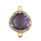 Amethyst Quartz Hydro Gemstone Heart Briolette 12 MM Connectors With Setted CZ Pave 24K Gold Plated Over Silver Bezel Charms Jewelry