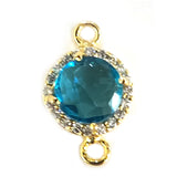 Blue Topaz Quartz Hydro Gemstone Coin Briolette 10 MM Connectors With Setted CZ Pave 24K Gold Plated Over Silver Bezel Charms Jewelry