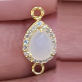 Pearl Chalcedony Natural Semi Precious Gemstone Pear Briolette 8X10 MM Connectors With Setted CZ Pave 24K Gold Plated Over Silver Bezel