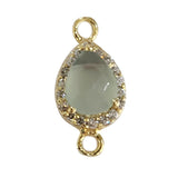Peruvian Chalcedony Quartz Hydro Gemstone Pear Briolette 8X10 MM Connectors With Setted CZ Pave 24K Gold Plated Over Silver Bezel Charms