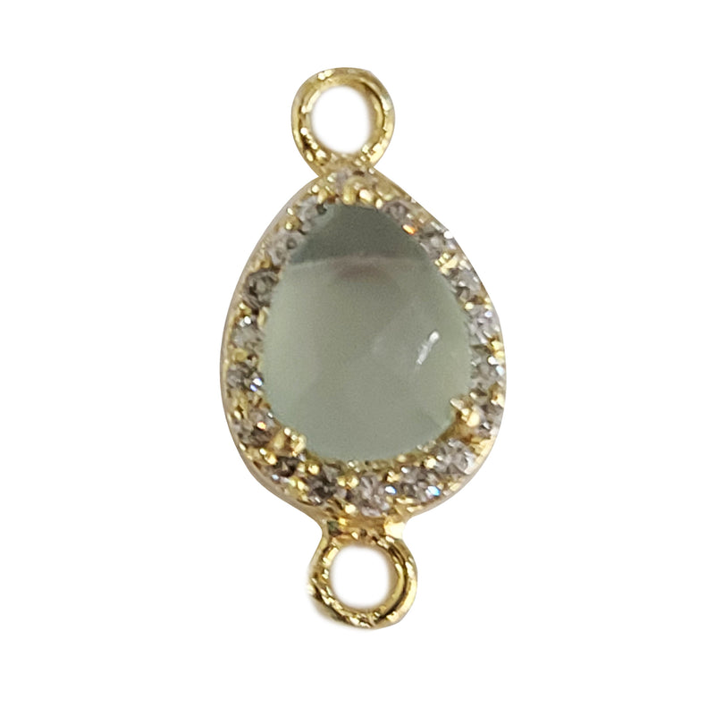 Peruvian Chalcedony Quartz Hydro Gemstone Pear Briolette 8X10 MM Connectors With Setted CZ Pave 24K Gold Plated Over Silver Bezel Charms