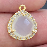 Pearl Chalcedony Natural Semi Precious Gemstone Heart Briolette 12 MM Connectors With Setted CZ Pave 24K Gold Plated Over Silver Bezel