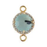 Prehnite Natural Semi Precious Gemstone Coin Briolette 8 MM Connectors With Setted CZ Pave 24K Gold Plated Over Silver Bezel Charms Jewelry