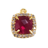 Ruby Quartz Quartz Hydro Gemstone Square Briolette 12 MM Connectors With Setted CZ Pave 24K Gold Plated Over Silver Bezel Charms Jewelry