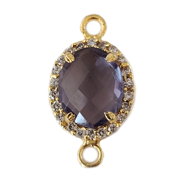 Amethyst Quartz Hydro Gemstone Oval Briolette 12X15 MM Connectors With Setted CZ Pave 24K Gold Plated Over Silver Bezel Charms Jewelry