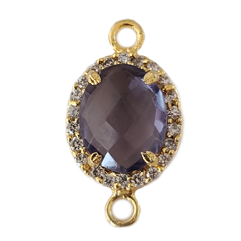 24K Gold Plated Amethyst Quartz Connector, CZ Pave Charm (8x10mm)