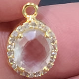 Clear Quartz Briolette Connector: 24K Gold Plated, CZ Pave (12x15 MM)