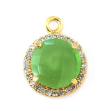 Green Chalcedony Quartz Hydro Gemstone Coin Briolette 11 MM Connectors With Setted CZ Pave 24K Gold Plated Over Silver Bezel Charms Jewelry