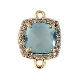Prehnite Natural Semi Precious Gemstone Cushion Briolette 8 MM Connectors With Setted CZ Pave 24K Gold Plated Over Silver Bezel Charms