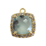 Prehnite Natural Semi Precious Gemstone Cushion Briolette 8 MM Connectors With Setted CZ Pave 24K Gold Plated Over Silver Bezel Charms