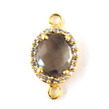Smoky Quartz Gemstone Oval Briolette 8X10 MM Connectors With Setted CZ Pave 24K Gold Plated Over Silver Bezel Charms Women Jewelry Making