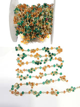 multi color semi-precious gemstone beads 24k gold plated over silver rosary chain for a necklace, earrings, anklet, and bracelet making.