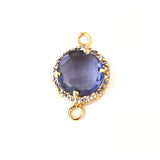 Amethyst Quartz Coin Briolette, 24K Gold Plated CZ Bezel Charm, 8mm