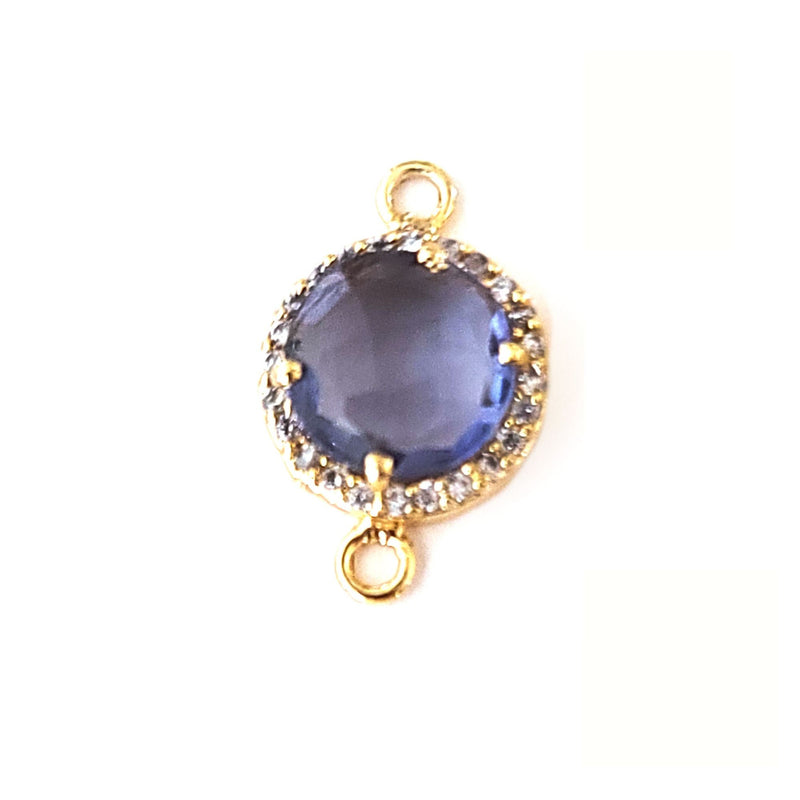 Amethyst Quartz Coin Briolette, 24K Gold Plated CZ Bezel Charm, 8mm