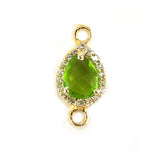 Peridot Quartz Pear Briolette Connector, CZ Pave 24K Gold Plated Charm
