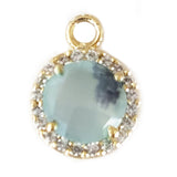 Prehnite Natural Semi Precious Gemstone Coin Briolette 8 MM Connectors With Setted CZ Pave 24K Gold Plated Over Silver Bezel Charms Jewelry