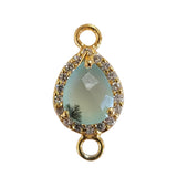 Prehnite Natural Semi Precious Gemstone Pear Briolette 8X10 MM Connectors With Setted CZ Pave 24K Gold Plated Over Silver Bezel Charms