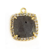 Labradorite Gemstone Connector, CZ Pave, 24K Gold Plated, 15mm