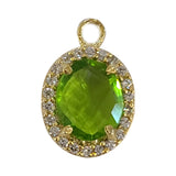 Peridot Quartz Hydro Gemstone Oval Briolette 12X15 MM Connectors With Setted CZ Pave 24K Gold Plated Over Silver Bezel Charms Jewelry
