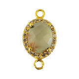 Prehnite Natural Semi Precious Gemstone Oval Briolette 12X15 MM Connectors With Setted CZ Pave 24K Gold Plated Over Silver Bezel Charms
