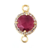 Ruby Quartz Coin Connector, CZ Pave, 24K Gold Plated Charm, 8mm