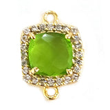 Peridot Quartz Hydro Gemstone Cushion Briolette 10 MM Connectors With Setted CZ Pave 24K Gold Plated Over Silver Bezel Charms Jewelry